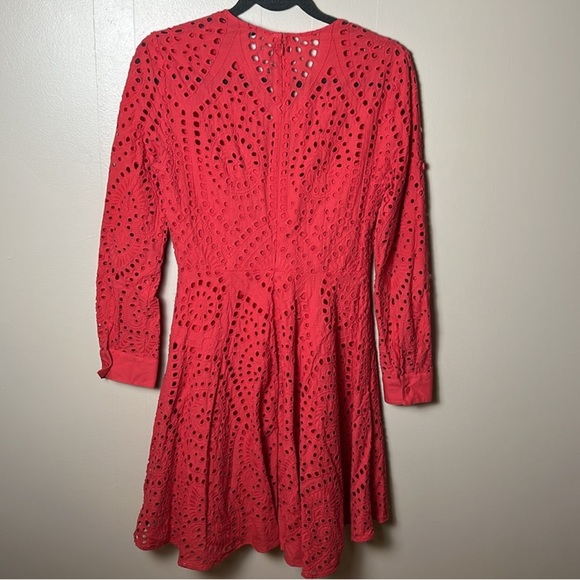 BCBGMaxAzria Eyelet Embroidery Cotton Dress M Rococo Red.  Fit and Flare - Picture 7 of 12